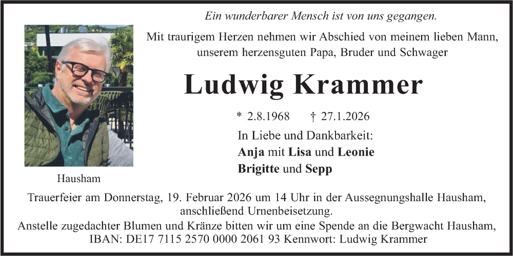  Traueranzeige für Ludwig Krammer vom 14.02.2026 aus merkurtz