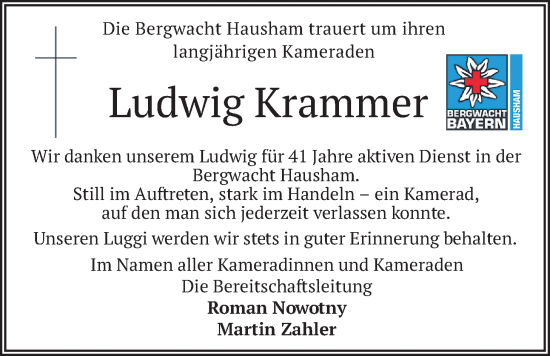 Traueranzeige von Ludwig Krammer von merkurtz