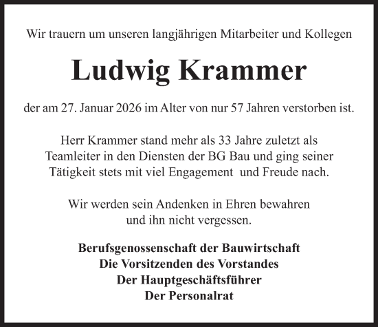 Traueranzeige von Ludwig Krammer von merkurtz