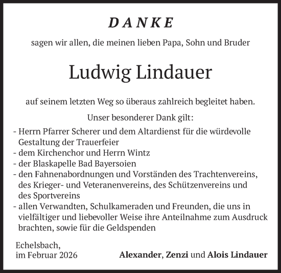 Traueranzeige von Ludwig Lindauer von merkurtz