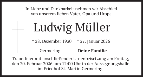 Traueranzeige von Ludwig Müller von merkurtz