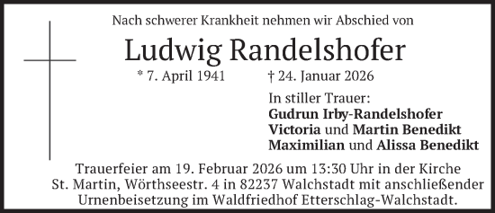 Traueranzeige von Ludwig Randelshofer von merkurtz