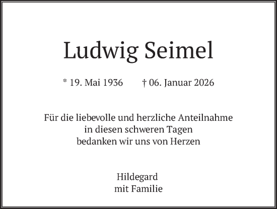 Traueranzeige von Ludwig Seimel von merkurtz