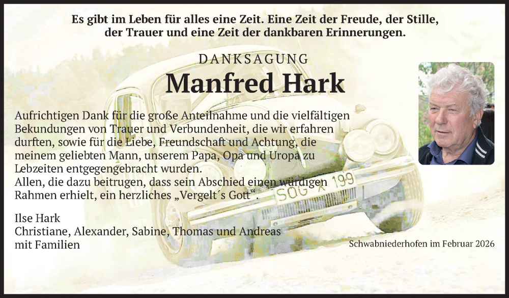  Traueranzeige für Manfred Hark vom 07.02.2026 aus merkurtz