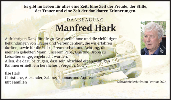 Traueranzeige von Manfred Hark von merkurtz