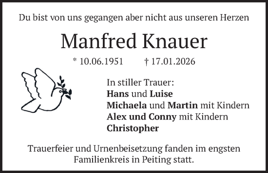 Traueranzeige von Manfred Knauer von merkurtz