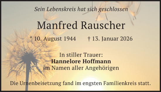 Traueranzeige von Manfred Rauscher von merkurtz