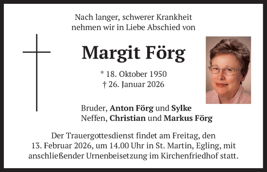 Traueranzeige von Margit Förg von merkurtz
