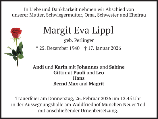 Traueranzeige von Margit Eva Lippl von merkurtz