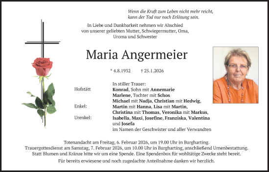 Traueranzeige von Maria Angermeier von merkurtz