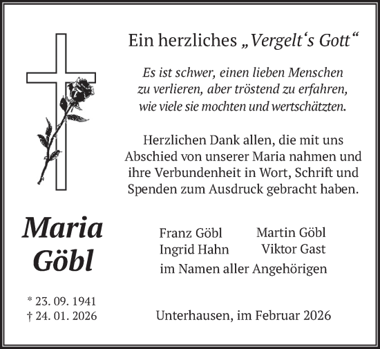 Traueranzeige von Maria Göbl von merkurtz