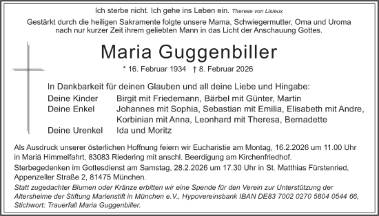 Traueranzeige von Maria Guggenbiller von merkurtz
