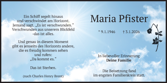 Traueranzeige von Maria Pfister von merkurtz
