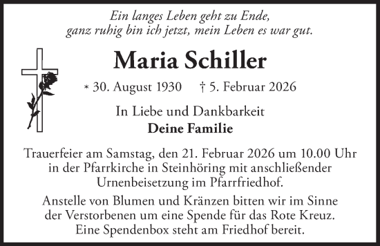 Traueranzeige von Maria Schiller von merkurtz