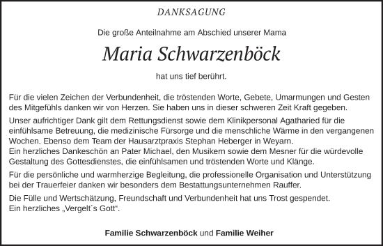 Traueranzeige von Maria Schwarzenböck von merkurtz