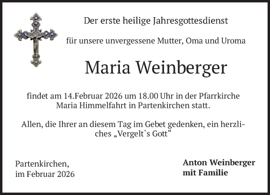 Traueranzeige von Maria Weinberger von merkurtz