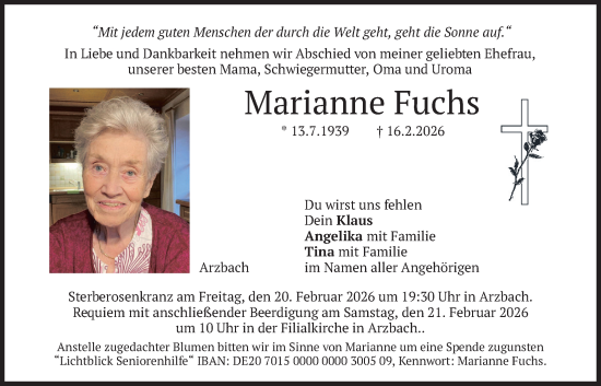 Traueranzeige von Marianne Fuchs von merkurtz
