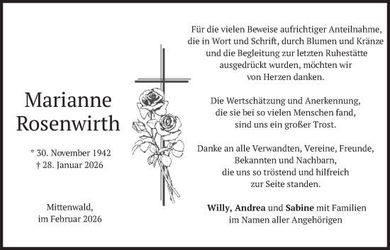 Traueranzeige von Marianne Rosenwirth von merkurtz