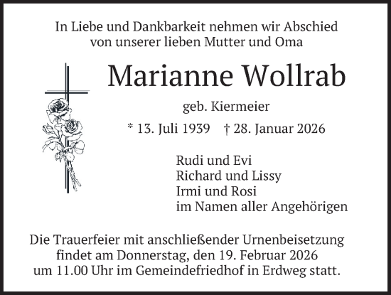 Traueranzeige von Marianne Wollrab von merkurtz