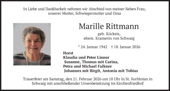 Traueranzeige von Marille Rittmann von merkurtz