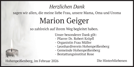 Traueranzeige von Marion Geiger von merkurtz