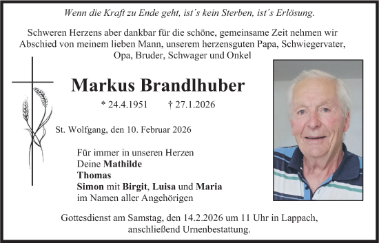 Traueranzeige von Markus Brandlhuber von merkurtz