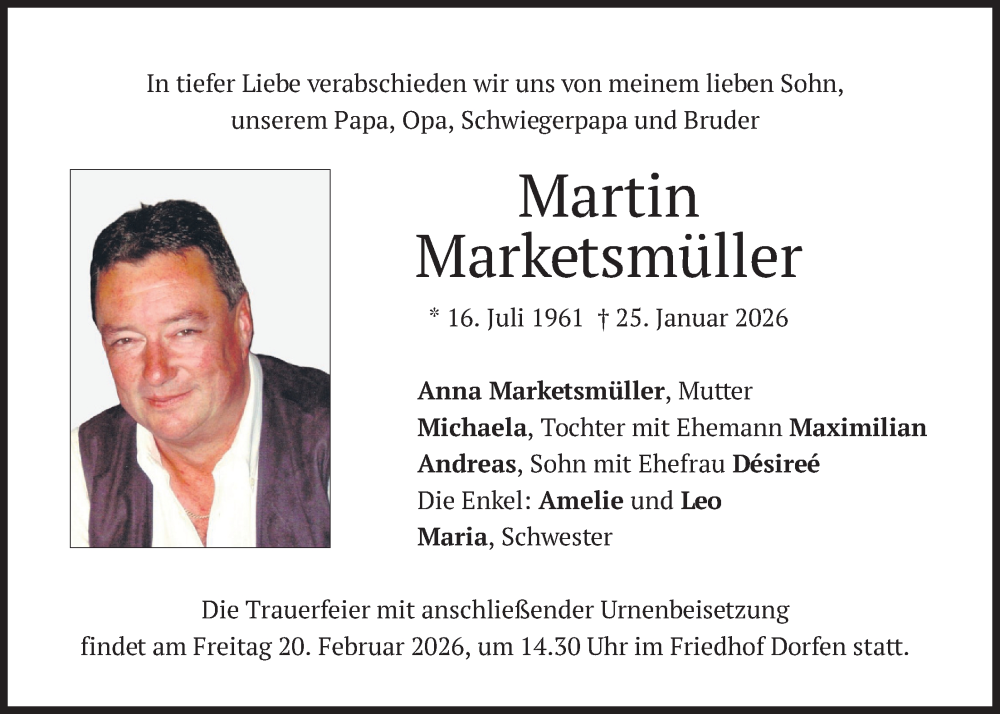  Traueranzeige für Martin Marketsmüller vom 14.02.2026 aus merkurtz