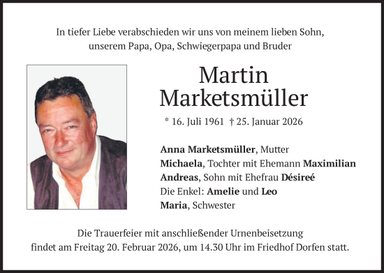 Traueranzeige von Martin Marketsmüller von merkurtz