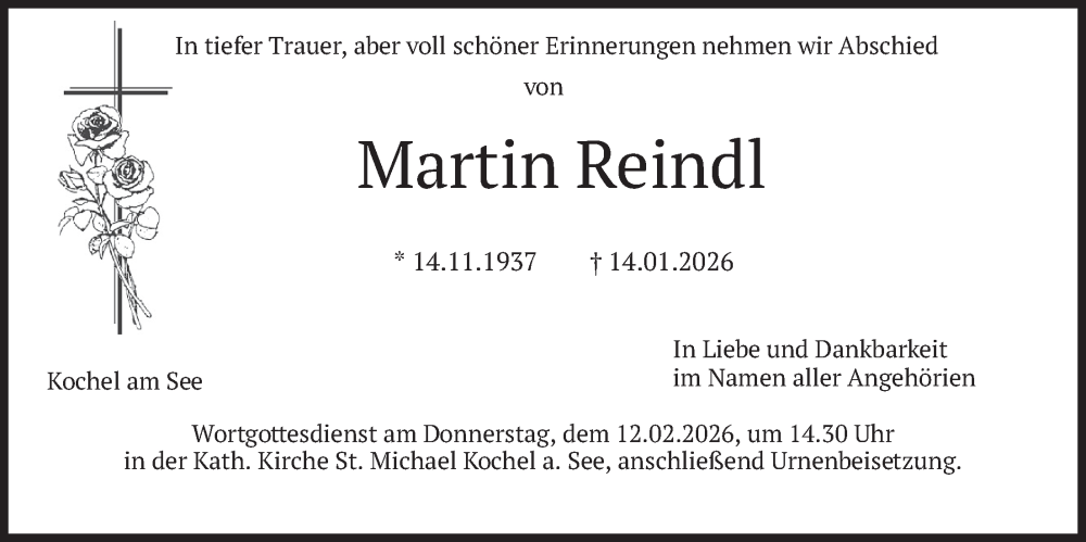  Traueranzeige für Martin Reindl vom 07.02.2026 aus merkurtz