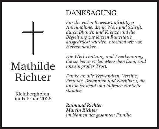 Traueranzeige von Mathilde Richter von merkurtz