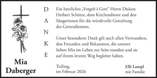 Traueranzeige von Mia Daberger von merkurtz
