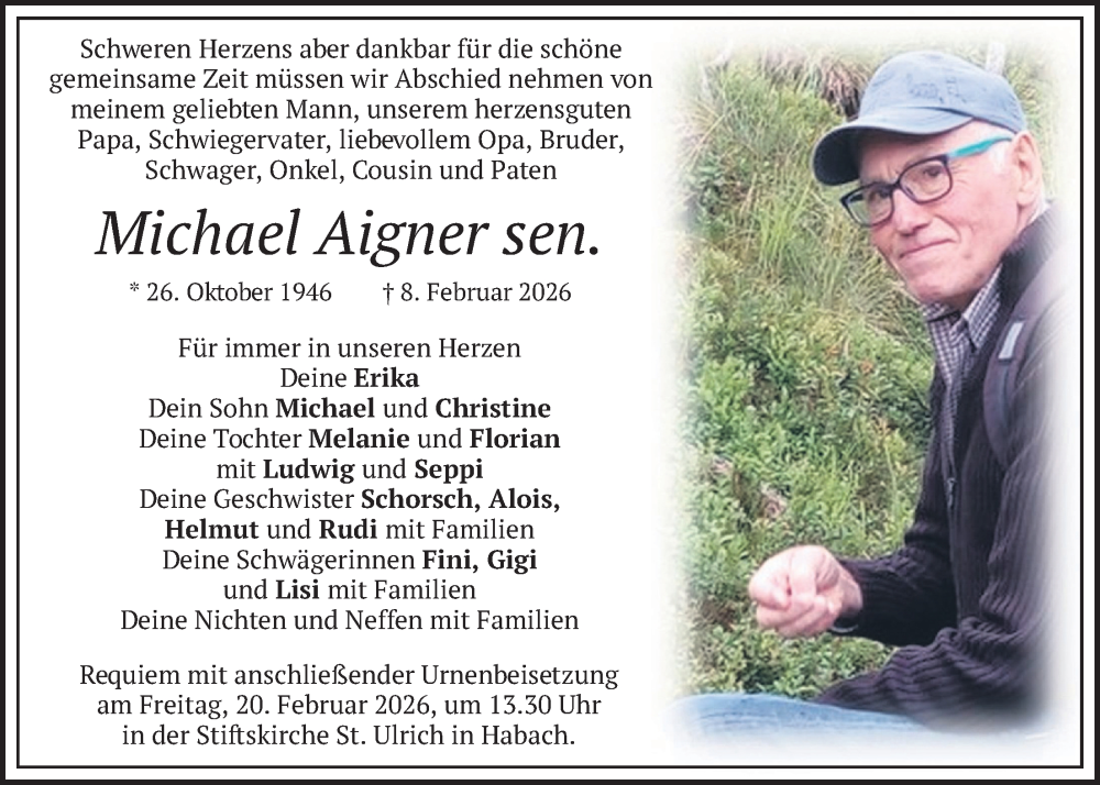  Traueranzeige für Michael Aigner vom 13.02.2026 aus merkurtz