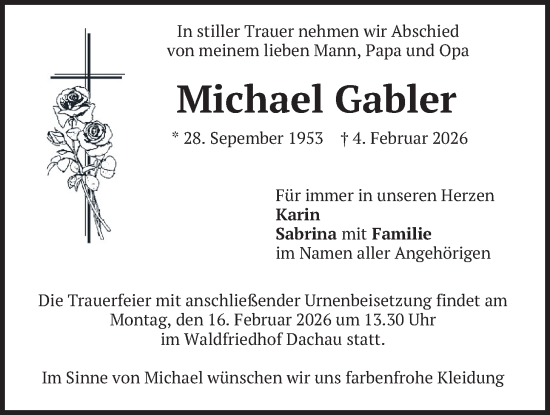 Traueranzeige von Michael Gabler von merkurtz