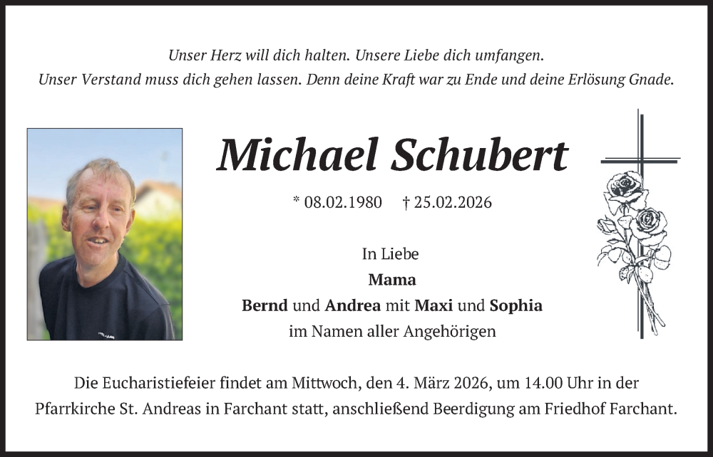  Traueranzeige für Michael Schubert vom 28.02.2026 aus merkurtz