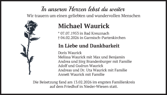 Traueranzeige von Michael Waurick von merkurtz