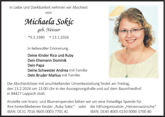 Traueranzeige von Michaela Sokic von merkurtz