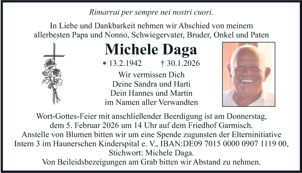  Traueranzeige für Michele Daga vom 03.02.2026 aus merkurtz