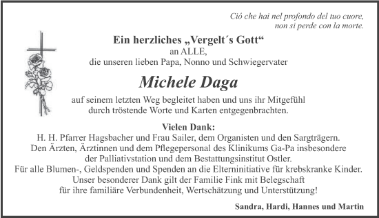 Traueranzeige von Michele Daga von merkurtz