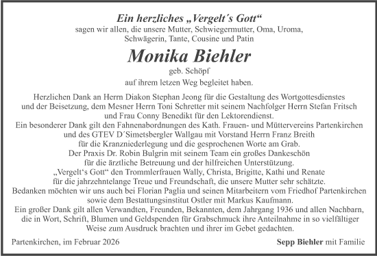 Traueranzeige von Monika Biehler von merkurtz