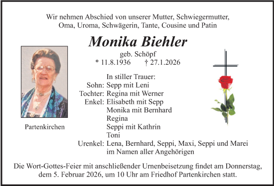 Traueranzeige von Monika Biehler von merkurtz