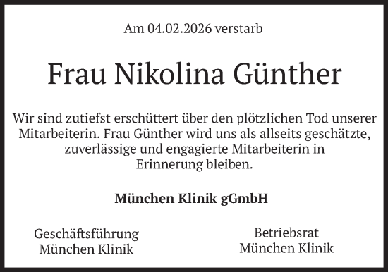 Traueranzeige von Nikolina Günther von merkurtz
