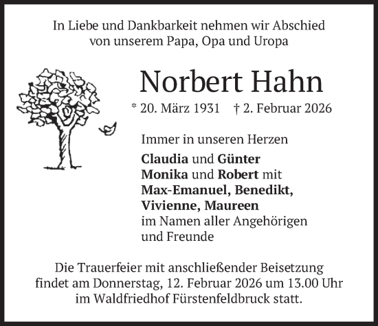 Traueranzeige von Norbert Hahn von merkurtz