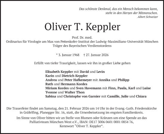Traueranzeige von Oliver T. Keppler von merkurtz