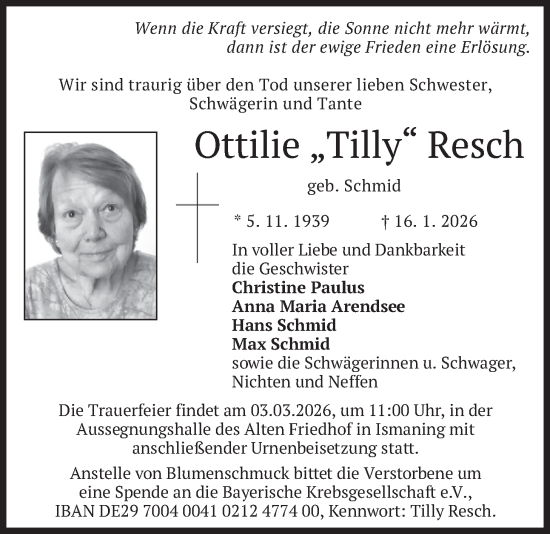 Traueranzeige von Ottilie Resch von merkurtz