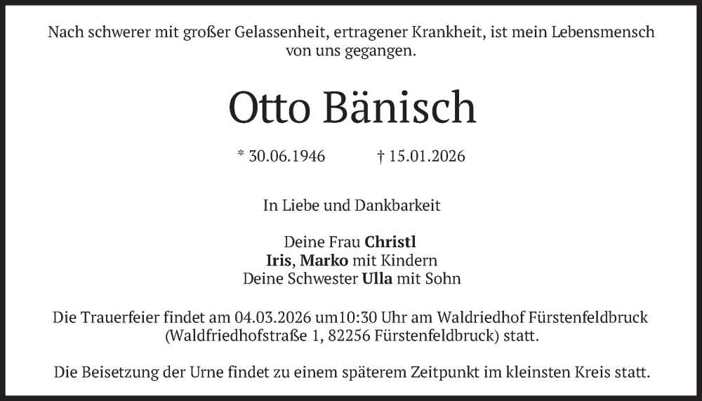  Traueranzeige für Otto Bänisch vom 21.02.2026 aus merkurtz