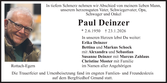 Traueranzeige von Paul Deinzer von merkurtz