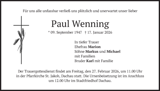 Traueranzeige von Paul Wenning von merkurtz