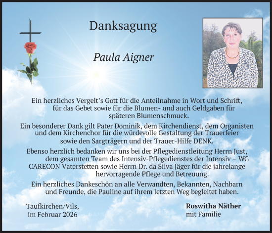 Traueranzeige von Paula Aigner von merkurtz