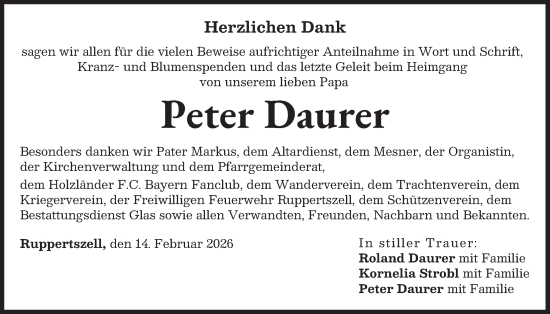 Traueranzeige von Peter Daurer von merkurtz