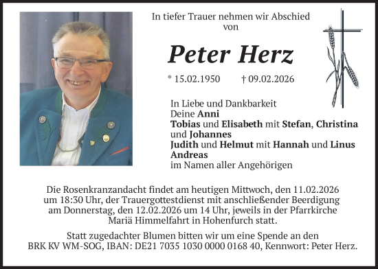 Traueranzeige von Peter Herz von merkurtz